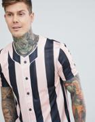 Asos Design Relaxed Baseball T-shirt With Vertical Stripe In Poly - Multi