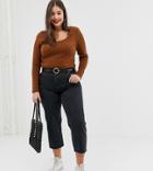 Asos Design Curve Scoop Neck Top And Long Sleeve With Buttons - Brown