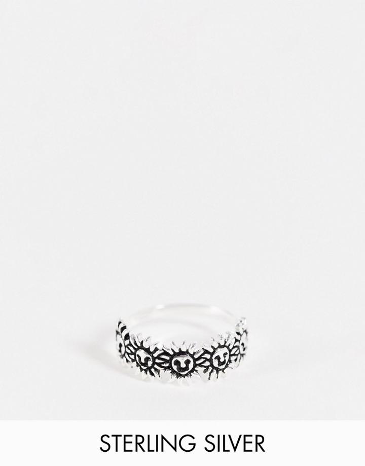 Asos Design Sterling Silver Ring In Sun Design