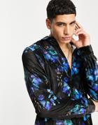 Asos Design Black Velvet Floral Shirt