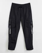Liquor N Poker Nylon Cargo Pants In Black With Utility Pockets-grey