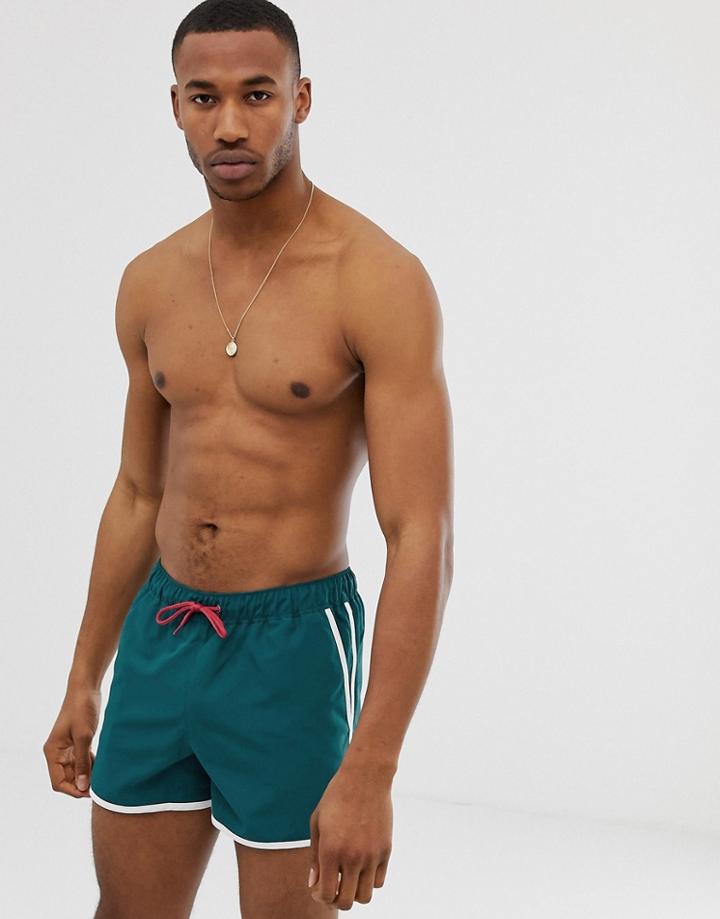 Asos Design Runner Swim Shorts In Dark Green