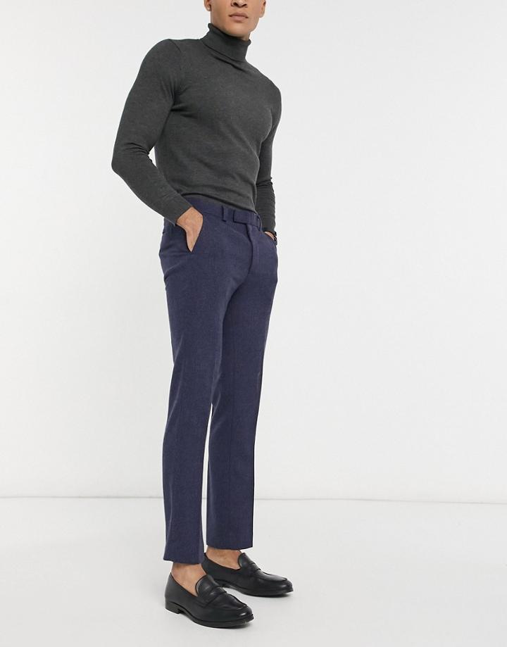 Harry Brown Navy Wool Textured Slim Fit Suit Pants