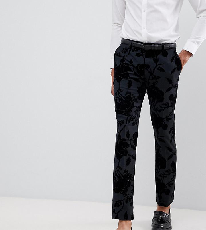 Twisted Tailor Tall Super Skinny Suit Pants With Flocking - Gray