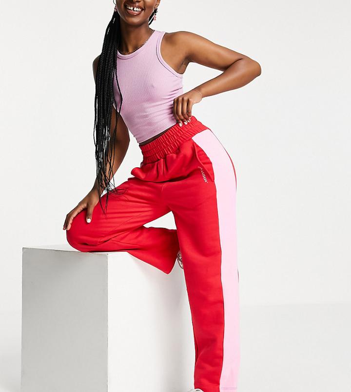 Collusion Contrast Panel Straight Leg Sweatpants In Red