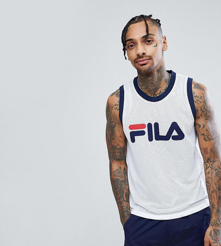 Fila Black Line Mesh Tank With Logo In White - White
