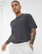 Asos Design Relaxed Heavyweight Ribbed T-shirt With Half Sleeves In Washed Black