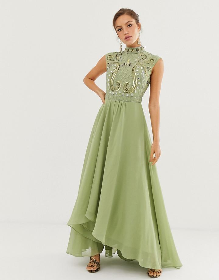 Asos Design Maxi Dress With Embellished Mirror Bodice-multi