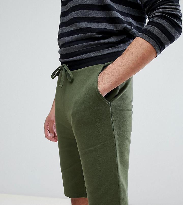 Asos Design Tall Jersey Skinny Shorts In Khaki With Black Contrast Trims - Green