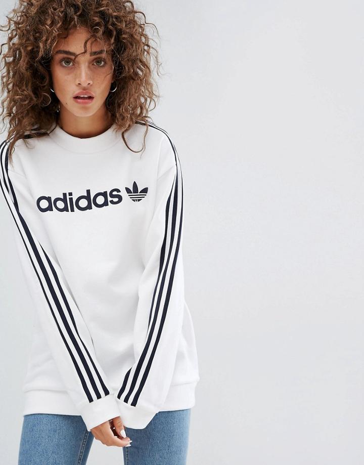 Adidas Originals Crew Neck Linear Sweat In White - White