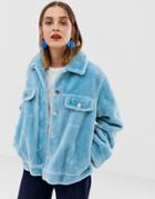 2ndday Faux Fur Trucker Jacket - Blue