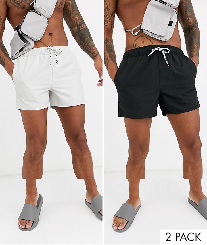 Asos Design 2 Pack Swim Short In Gray And Black Short Length Save-multi
