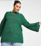 Yours Floaty Sleeve Ribbed Top In Green