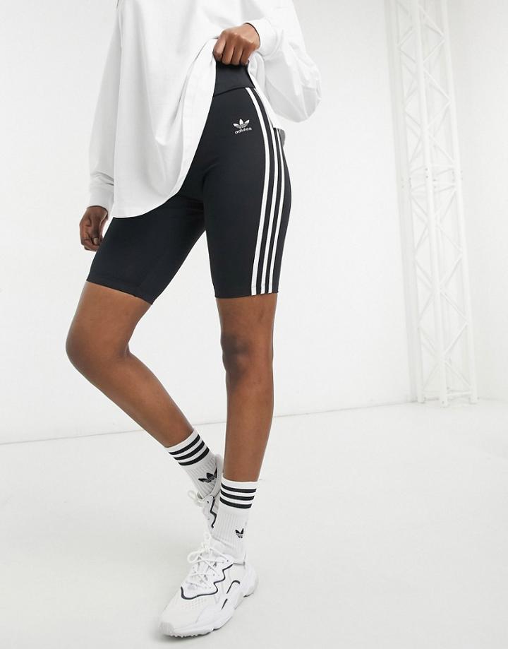 Adidas Originals Adicolor High Waisted Three Stripe Logo Legging Shorts In Black