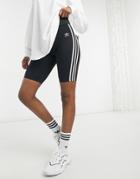 Adidas Originals Adicolor High Waisted Three Stripe Logo Legging Shorts In Black