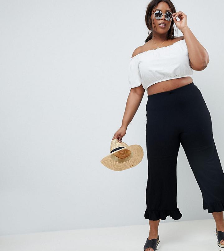 Asos Design Curve Pants With Fluted Ruffle Hem - Black