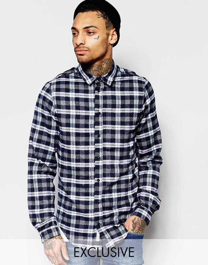 Liquor & Poker Longline Regular Fit Check Shirt In Black Check - Tbc