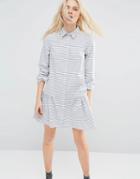 Asos Shirt Dress With Frill Hem In Stripe - Multi