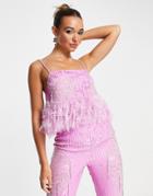 Asos Edition Floral Embellished Cami Top With Feather Hem In Pink