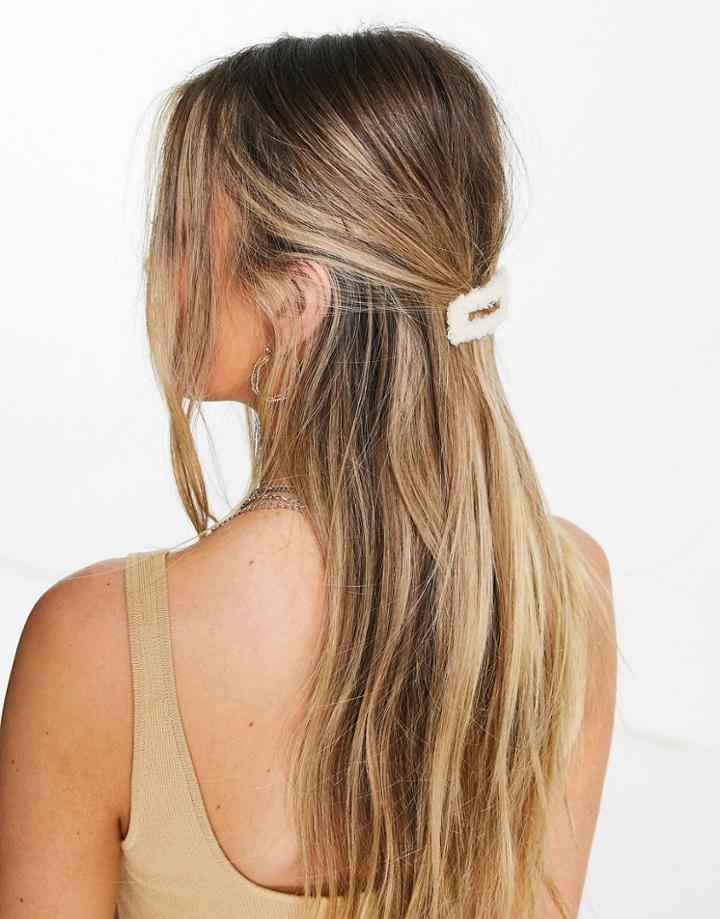 Topshop Oversized Snap Barrette Hair Clip In Beige Teddy-neutral