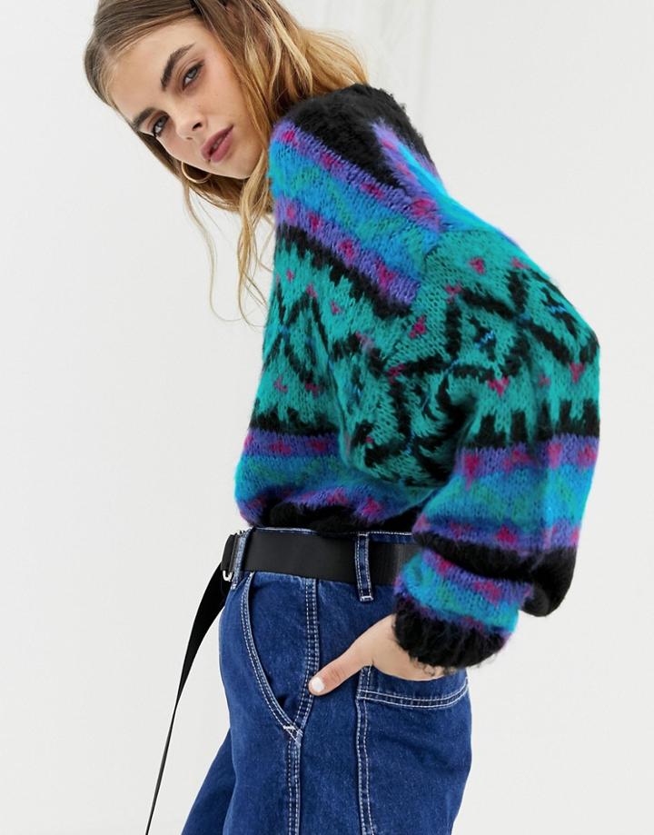 Pull & Bear Horizontal Printed Sweater Vintage Style - Black
