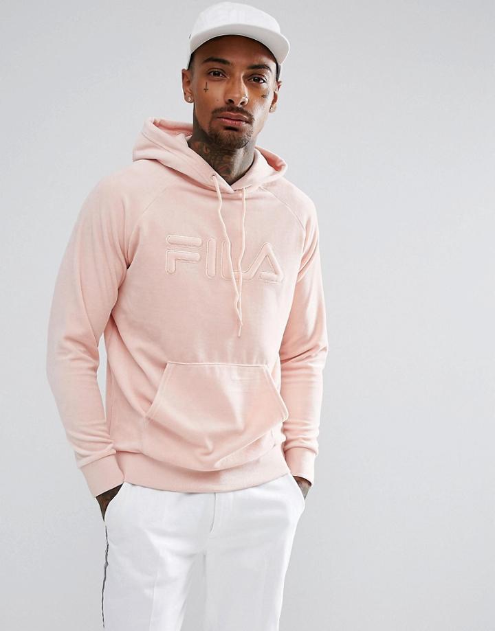 Fila Black Velour Hoodie With Retro Logo In Pink - Pink