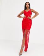 Asos Design Lace Sheer Hem Cut Out Maxi Dress
