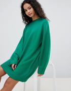 Asos Design Knitted Dress With Balloon Sleeve - Green