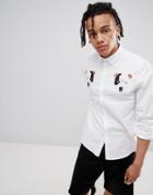 Asos Design Slim Shirt With Dog Embroidery - White