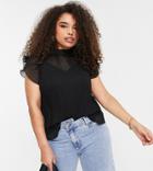 Asos Design Curve Short Sleeve Pleated Top In Black