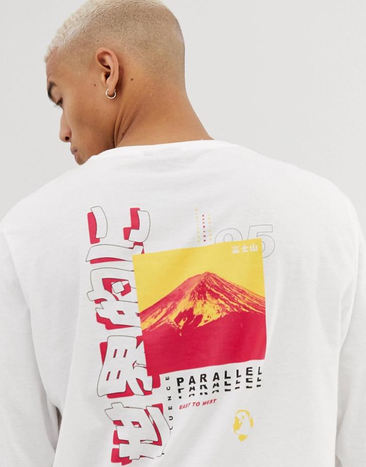 Asos Design Relaxed 3/4 Sleeve T-shirt With Back Graphic Print-white