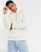 Soul Star 1/4 Zip Borg Sweatshirt In Ecru-white