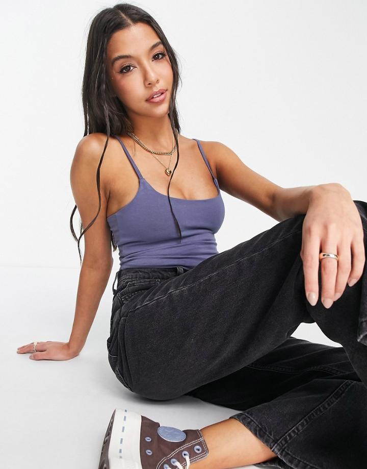 Pull & Bear Spaghetti Strap Cropped Top With Bust Seam In Blue - Part Of A Set