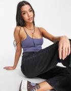 Pull & Bear Spaghetti Strap Cropped Top With Bust Seam In Blue - Part Of A Set