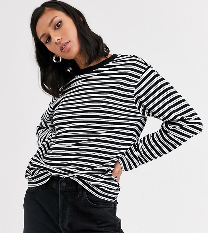 Monki Oversized Long Sleeve Jersey Top In Black And White Stripe-multi