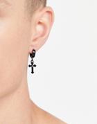 Asos Design Hoop Earrings With Mini Crosses In Matte Black And Crystals
