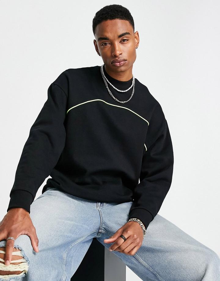 Asos Design Oversized Sweatshirt In Black With Neon Piping