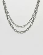 Asos Design Multirow Necklace With Hardware Chains In Silver - Silver