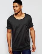 Asos Longline T-shirt With Big Drape Pocket And Raw Edge Scoop In Black - Black