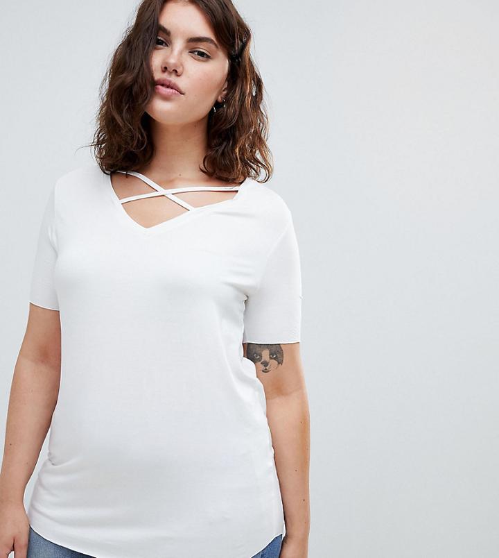 Brave Soul Plus Harbour T Shirt With Cross Strap Detail - Cream