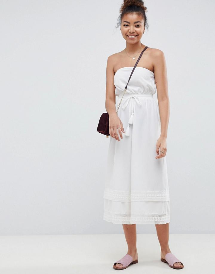 Asos Design Bandeau Jumpsuit With Lace Hem-cream