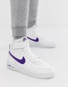 Nike Air Force 1 '07 3 High Sneakers In White With Purple Swoosh At4141-103