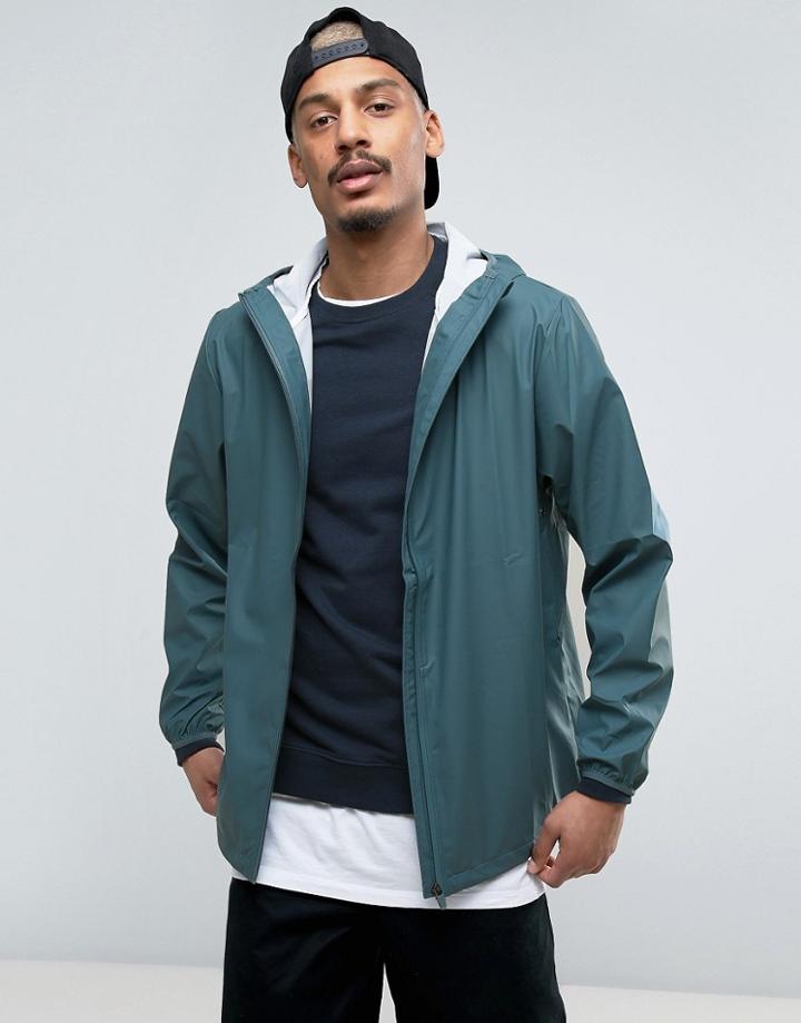 Rains Base Short Hooded Jacket Waterproof Concealed Zips In Blue - Blue