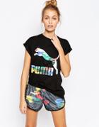 Puma Oversized T-shirt With Multi Color Logo - Black