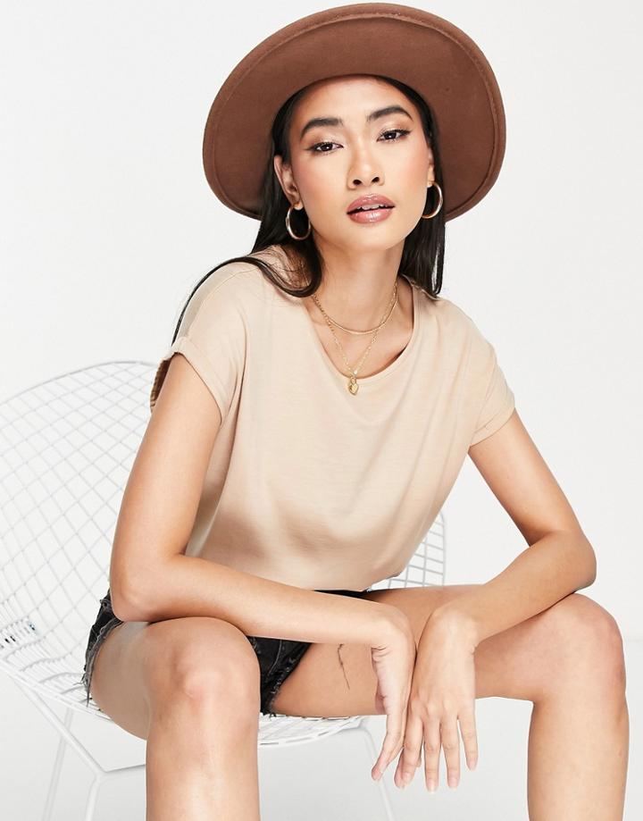 Vero Moda Aware Scoop Neck T-shirt In Beige-neutral