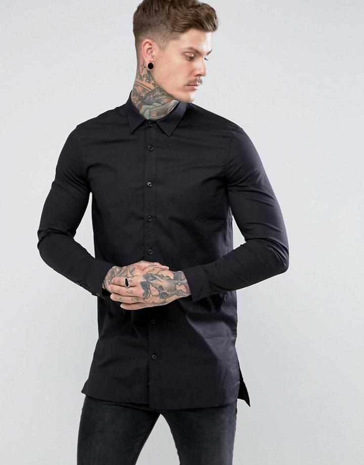 Religion Longline Skinny Smart Shirt - Black