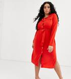 Asos Design Curve Midi Belted Shirt Dress - Red