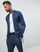 The Couture Club Muscle Fit Track Top In Pinstripe With Side Stripe - Navy