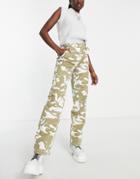 Topshop Highwaisted Straight Leg Utility Pants With Knee Darts In Camo Print-multi