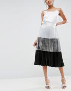 Asos Color Block Metallic Pleated Midi Skirt - Multi